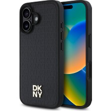 Dkny Apple iPhone 16 Uyumlu Kılıf Dkny Orjinal Lisanslı Magsafe Şarj Özellikli 3D Yazılı Repeat Pattern Siyah