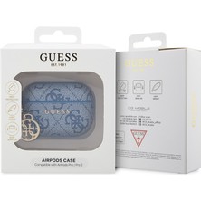 Guess Airpods Pro 2 Kılıf 4g Desenli Metal Klasik Logolu 4g Charm Pu Deri Mavi