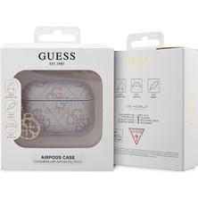 Guess Airpods Pro 2 Kılıf 4g Desenli Metal Klasik Logolu 4g Charm Pu Deri Pembe