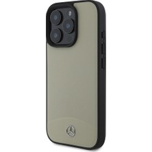 Mercedes Benz Apple iPhone 16 Pro Kılıf Mercedes Benz Orjinal Lisanslı Magsafe Şarj Özellikli Dokulu ve Düz Deri Bej