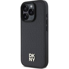 Dkny Apple iPhone 16 Pro Kılıf Dkny Orjinal Lisanslı Magsafe Şarj Özellikli 3D Yazılı Repeat Pattern Siyah