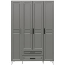 GuneyStore Ücretsiz Montaj - %100 MDF Gözde 4 Kapaklı Antrasit Beyaz Gardırop - MDF Dolap - Elbise Dolabı