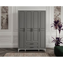 GuneyStore Ücretsiz Montaj - %100 MDF Gözde 4 Kapaklı Antrasit Beyaz Gardırop - MDF Dolap - Elbise Dolabı