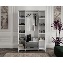 GuneyStore Ücretsiz Montaj - %100 MDF Gözde 4 Kapaklı Antrasit Beyaz Gardırop - MDF Dolap - Elbise Dolabı