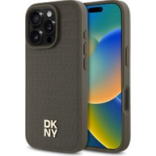 Dkny Apple iPhone 16 Pro Max Kılıf Dkny Orjinal Lisanslı Magsafe Özellikli 3D Yazılı Repeat Pattern Kahverengi