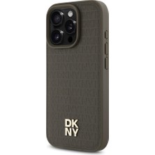 Dkny Apple iPhone 16 Pro Max Kılıf Dkny Orjinal Lisanslı Magsafe Özellikli 3D Yazılı Repeat Pattern Kahverengi