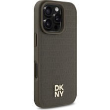 Dkny Apple iPhone 16 Pro Max Kılıf Dkny Orjinal Lisanslı Magsafe Özellikli 3D Yazılı Repeat Pattern Kahverengi