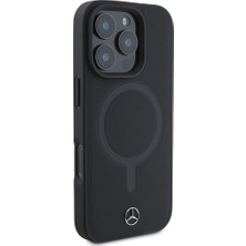 Mercedes-Benz Apple iPhone 16 Pro Uyumlu Kılıf Mercedes-Benz Magsafe Şarj Özellikli Yumuşak Deri Orjinal Lisanslı Siyah
