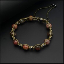 Seven Art Jewelry Doğal Taş Bileklik, Kırmızı Damarlı Jasper Taşı Bileklik, Erkek Bileklik, Kadın Bileklik, Ayarlanabilir