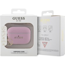 Guess Airpods Pro 2 Uyumlu Kılıf Dokulu 4g Yuvarlak Süs Zincirli Saffiano Pembe