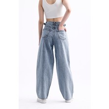 Pass&pass 2430 Kadın Yandan Tokalı Baggy Jeans Kot Denim Pantolon
