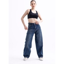 Pass&pass 2430 Kadın Yandan Tokalı Baggy Jeans Kot Denim Pantolon