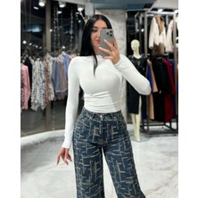 Drew Jakarlı Desenli Wideleg Pantolon-Tint
