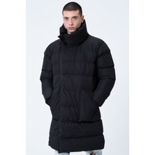 Garen Erkek Şişme Oversize Uzun Su ve Rüzgar Geçirmez Waterproof Kaban Mont Siyah