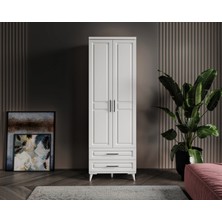 GuneyStore Ücretsiz Montaj - %100 MDF Gözde 2 Kapaklı Beyaz Gardırop - MDF Dolap - Elbise Dolabı