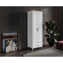 GuneyStore Ücretsiz Montaj - %100 MDF Gözde 2 Kapaklı Beyaz Gardırop - MDF Dolap - Elbise Dolabı
