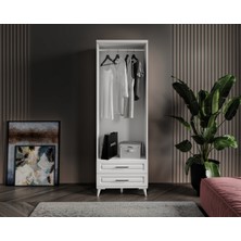 GuneyStore Ücretsiz Montaj - %100 MDF Gözde 2 Kapaklı Beyaz Gardırop - MDF Dolap - Elbise Dolabı