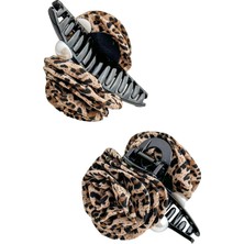 Modex Leopar Desenli Beyaz Incili Gül Kıskaç Toka (12CM)