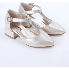 Kız Çocuk Pudra Direk Taşlı Topuklu Ayakkabı