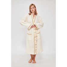 Semteks Müslin Kumaş Krem Renk 4 Katlı Müslin  Cepli  Kimono Bornoz Sabahlık