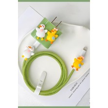 WANNA PROTECT Dayanıklı Figürlü Sevimli iPhone Şarj Başlığı Adaptörü Koruma Kablo Koruyucu 3'lü Süper Koruma Seti