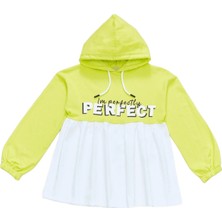 Kız Çocuk Perfect Yazı Desenli Kapüşonlu Bilekleri Lastikli Fıstık Yeşili Renk Sweatshirt