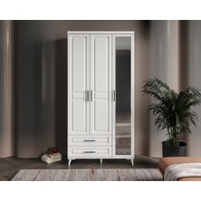 GuneyStore Ücretsiz Montaj - %100 MDF Gözde 3 Kapaklı Beyaz Gardırop - MDF Dolap - Elbise Dolabı