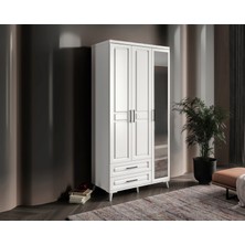 GuneyStore Ücretsiz Montaj - %100 MDF Gözde 3 Kapaklı Beyaz Gardırop - MDF Dolap - Elbise Dolabı