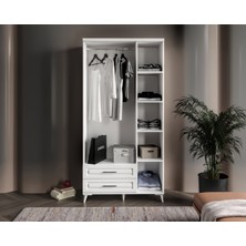GuneyStore Ücretsiz Montaj - %100 MDF Gözde 3 Kapaklı Beyaz Gardırop - MDF Dolap - Elbise Dolabı