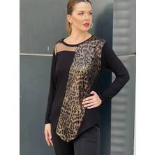 X-trend City Omuzu Tüllü Leopar Detaylı Bluz