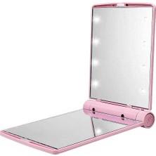 Shop Fast Make Up - Makyaj Aynası - Cep Çanta Aynası - Katlanır - Mini - Işıklı - 8 LED Pilli - 23A 12V Pil Dahildir - Pembe