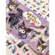 Sanrio Karakter Kuromi 20 Yaprak Pet Sticker 20 Yaprak Kağıt Sticker / 40 Yaprak Mor Kutu Sticker Set