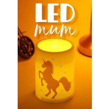 ByKurt 3lü Unicorn LED Mum Bardak Tipi Pilli Dumansız Alevli Dekoratif Yapay Mum 10 cm