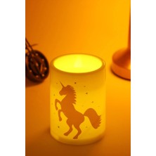 ByKurt 3lü Unicorn LED Mum Bardak Tipi Pilli Dumansız Alevli Dekoratif Yapay Mum 10 cm