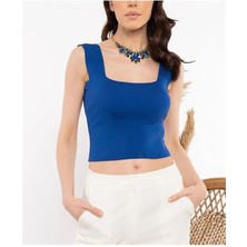 U Yaka Sıfır Kol Mavi Bluz