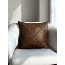 Doryan Home Doryan Home Efes Antik Modern Çizgili Desenli Suni Nubuk Acı Kahve Kare Dekoratif Kırlent Kılıfı 47X47