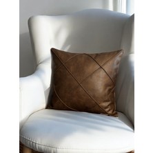 Doryan Home Doryan Home Efes Antik Modern Çizgili Desenli Suni Nubuk Acı Kahve Kare Dekoratif Kırlent Kılıfı 47X47