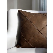 Doryan Home Doryan Home Efes Antik Modern Çizgili Desenli Suni Nubuk Acı Kahve Kare Dekoratif Kırlent Kılıfı 47X47