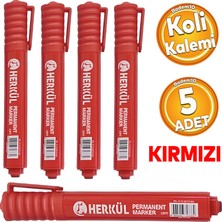 Herkül Kalıcı Koli Kalemi Kırmızı Kalem Metal Plastik Cam Çuval Folyo Karton Suya Dayanıklı 5 Adet