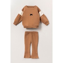 Minigimin Cicileri (2-5 Yaş) Omuz Brodeli Fiyonk Detay 3 Ip Kız çocuk takım - Kahverengi