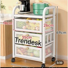 Trendesk 3 Katlı Metal Siyah Çekmeceli Tekerlekli Patates Soğan Sepeti Sebze Meyve Sepeti Sebzelik