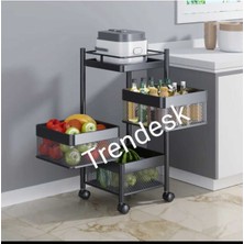 Trendesk 3 Katlı Metal Siyah Patates Soğan Sebze Meyve Sepeti Sebzelik Tekerlekli 1019-CN