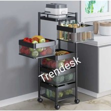 Trendesk 5 Katlı Metal Siyah Patates Soğan Sebze Meyve Sepeti Sebzelik Tekerlekli 1016-CN