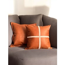 Doryan Home Ege Kiremit Suni Nubuk Deri Kare 2'li Set Dekoratif Kırlent Kılıfları 45x45