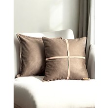 Doryan Home Ege Açık Kahve Suni Nubuk Deri Kare 2'li Set Dekoratif Kırlent Kılıfları 45x45