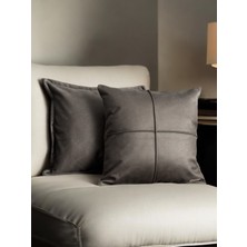 Doryan Home Ege Antrasit Gri Suni Nubuk Deri Kare 2'li Set Dekoratif Kırlent Kılıfları 45x45