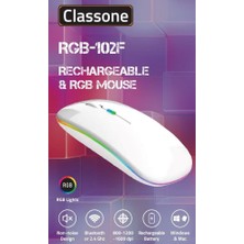 Classone RGB-102F Rgb Işıklı, Efektli, Silent-Sessiz, Rf Kablosuz, Bluetooth Mouse - Beyaz