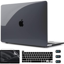 Apple MacBook Pro 14 M4 Çipli 2024 Darbelere Dayanıklı Ön Arka Clear Parlak Kapak Kılıf ve Koruyucu Set A3112 A3185 A3401