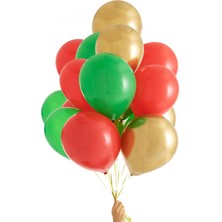 Balon Diyarı Yılbaşı Temalı Metalik Balon Seti - Kırmızı, Yeşil ve Altın Renklerde Parti Süsleme Balonları