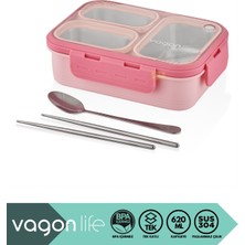 Vagonlife Bento 950ML Lunchbox Yeni Koleksiyon Tek Katlı 4 Bölmeli Çelik Sefer Tası Yemek Kutusu